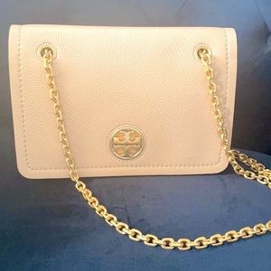 Tory Burch Cream Shoulder Bag with Gold Chain